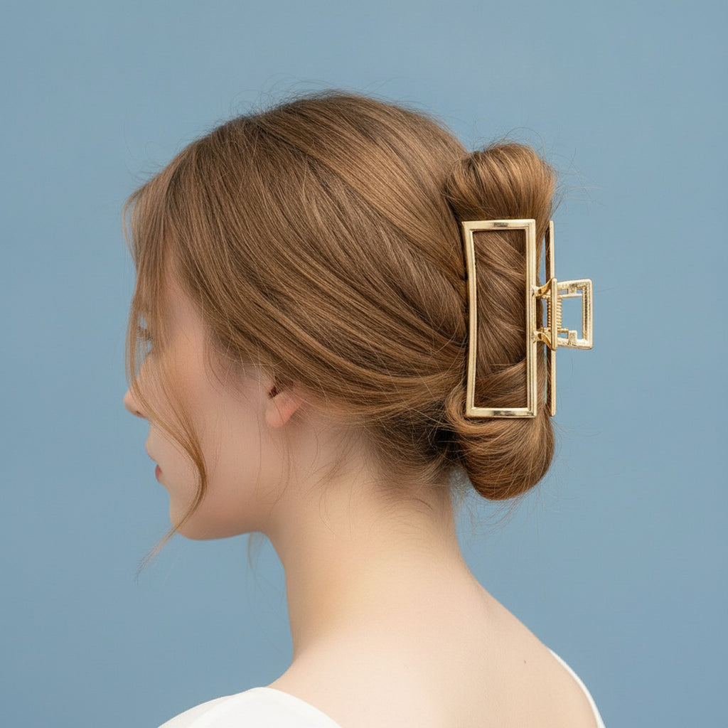 Gold Checkered Hair Claw Clip – hair accessories (view 3)