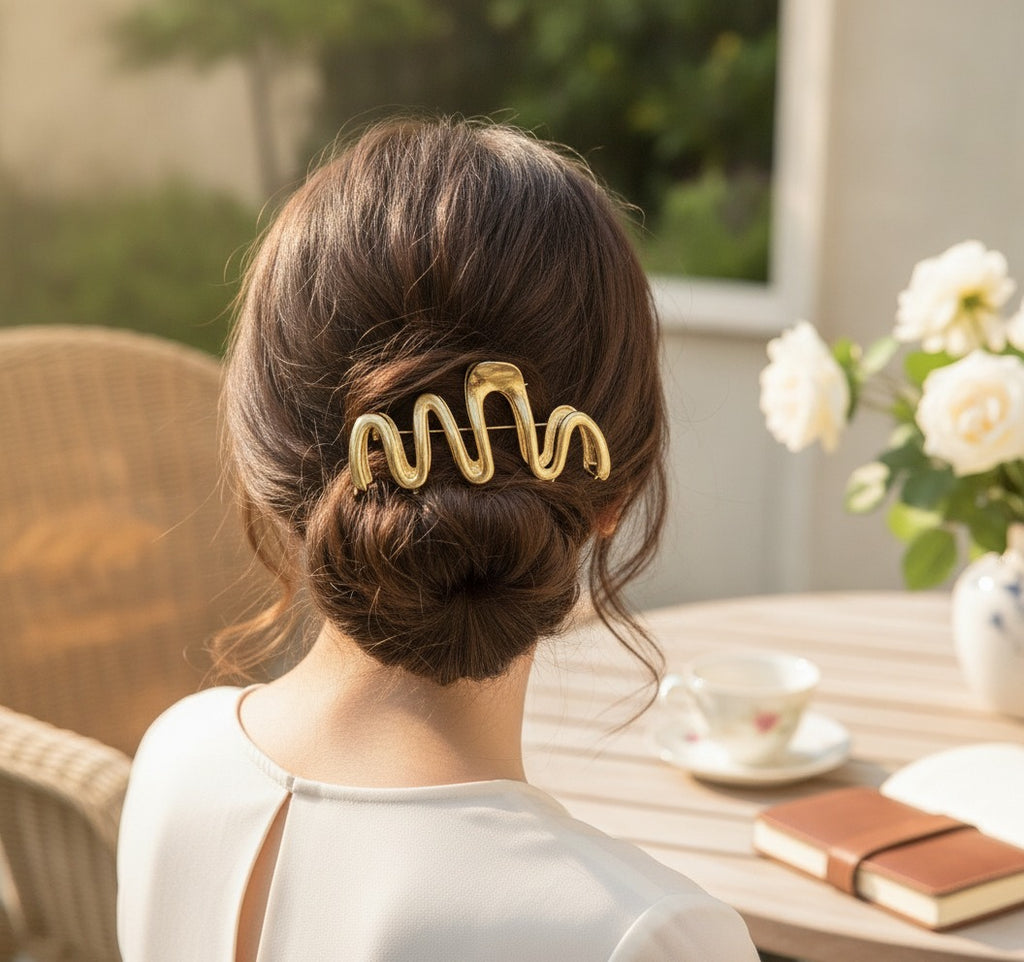 Gold Wavy Hair Claw Clip – hair accessories (view 2)