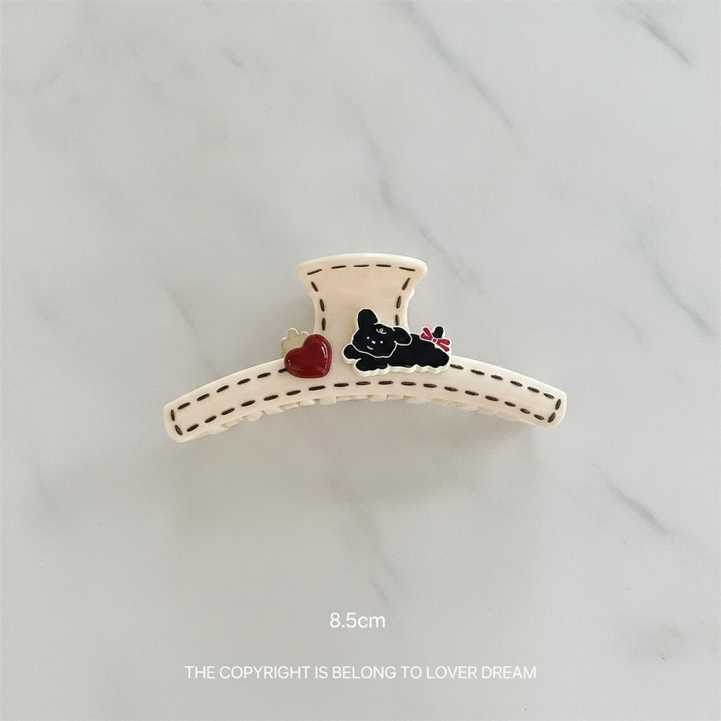 Cream Stitched Hair Claw With Charm Details – hair accessories (view 2)