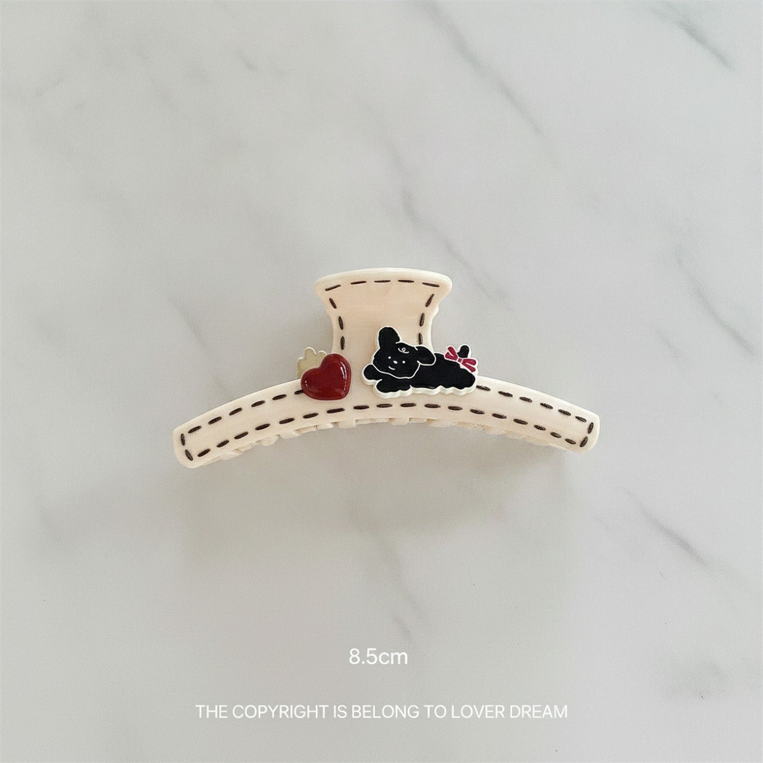 Cream Stitched Hair Claw With Charm Details