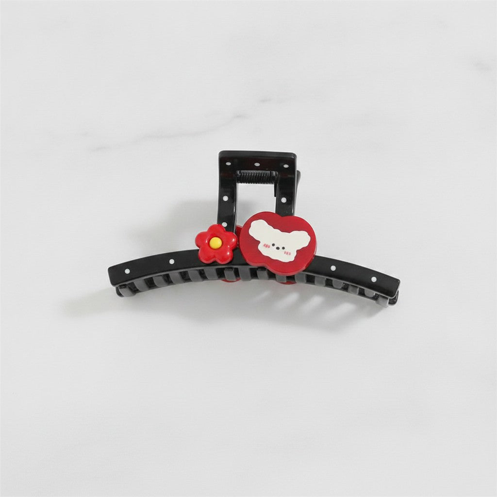 Red Flower Heart Claw Hair Clip – hair accessories (view 3)