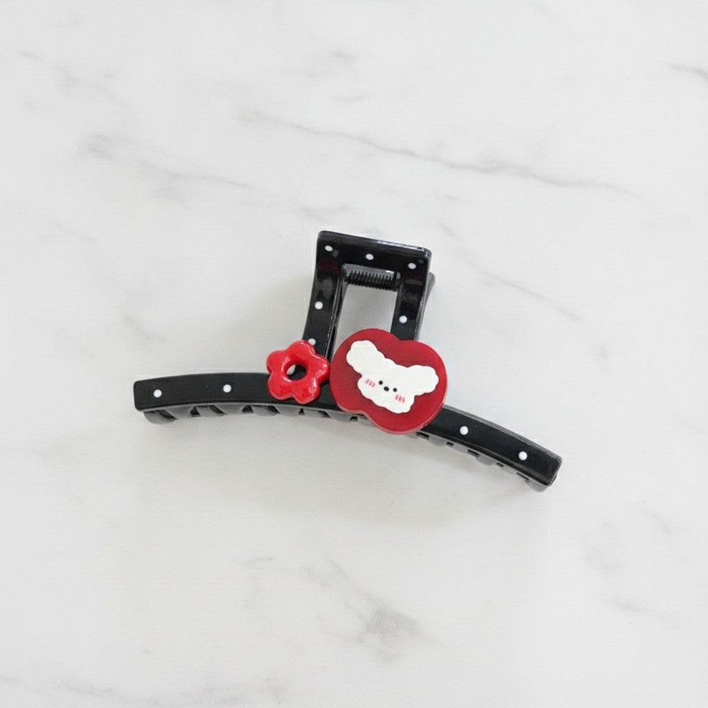 Red Flower Heart Claw Hair Clip