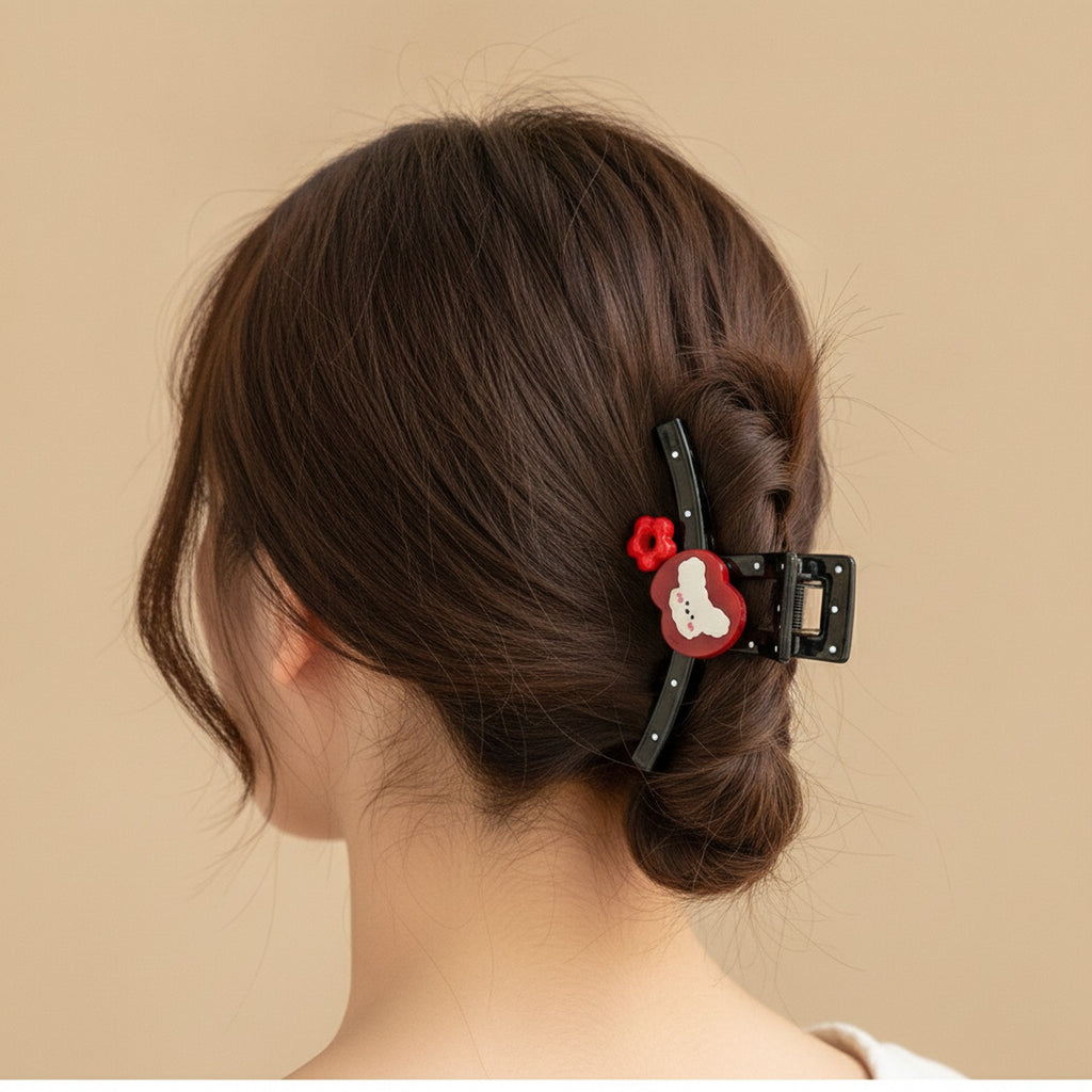 Red Flower Heart Claw Hair Clip – hair accessories (view 2)