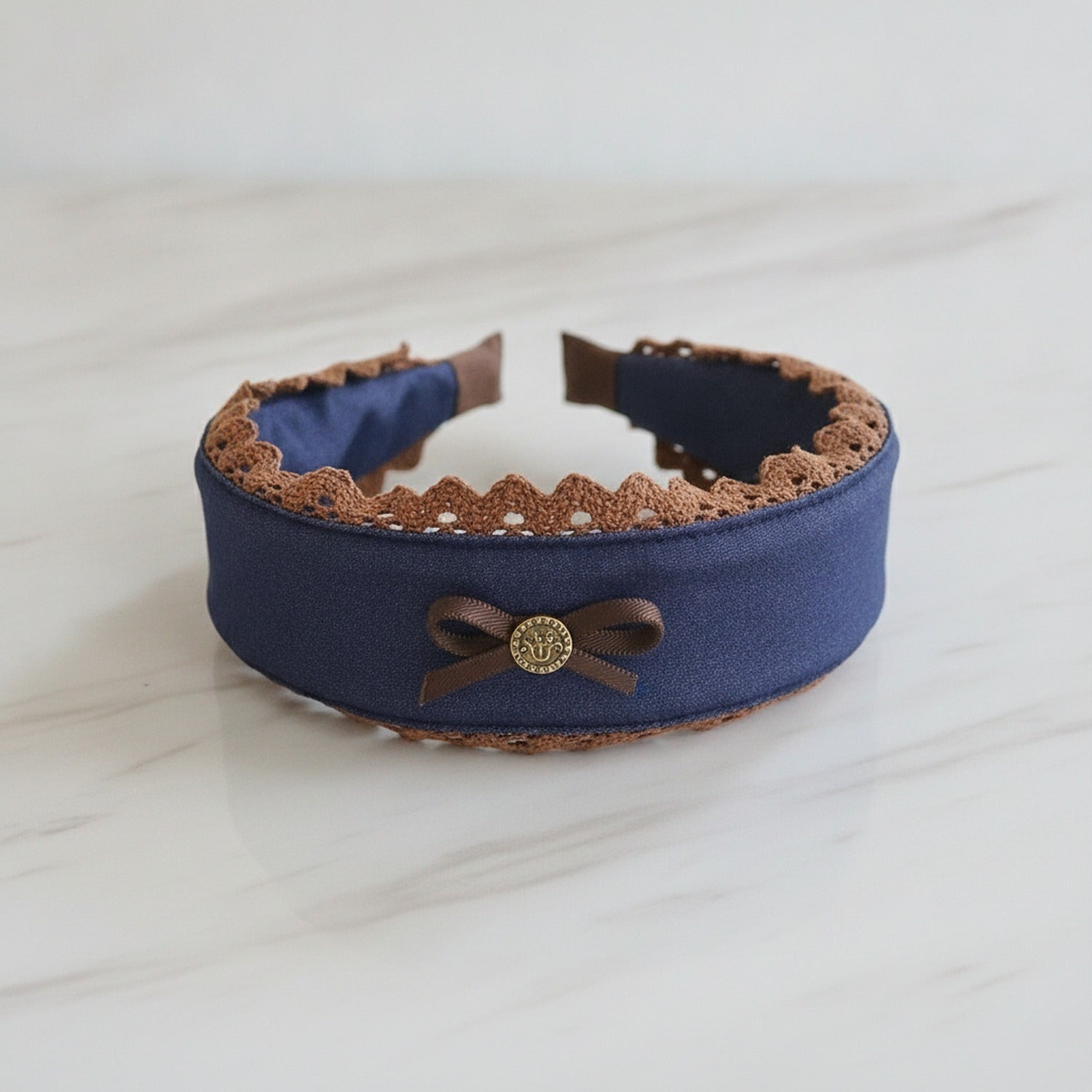 Navy Lace Claw Hair Clip With Tan Trim