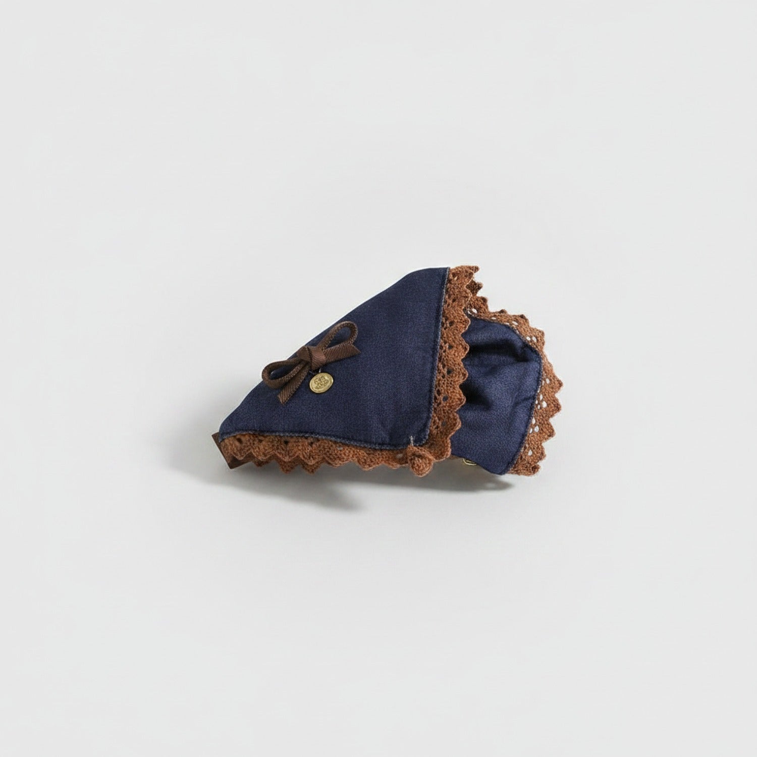 Navy Lace Claw Hair Clip With Tan Trim
