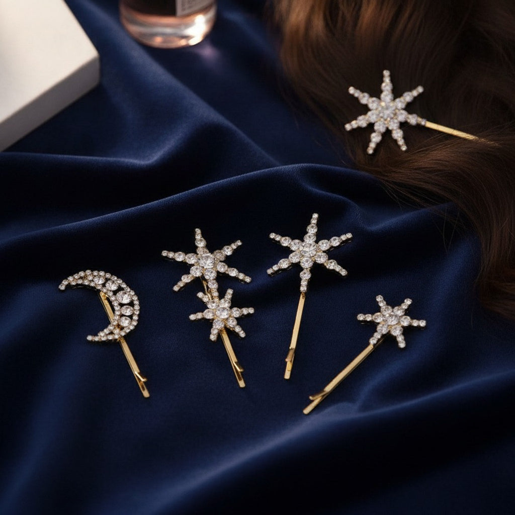 Dazzling Rhinestone Moon Star Hairpins – hair accessories (view 2)