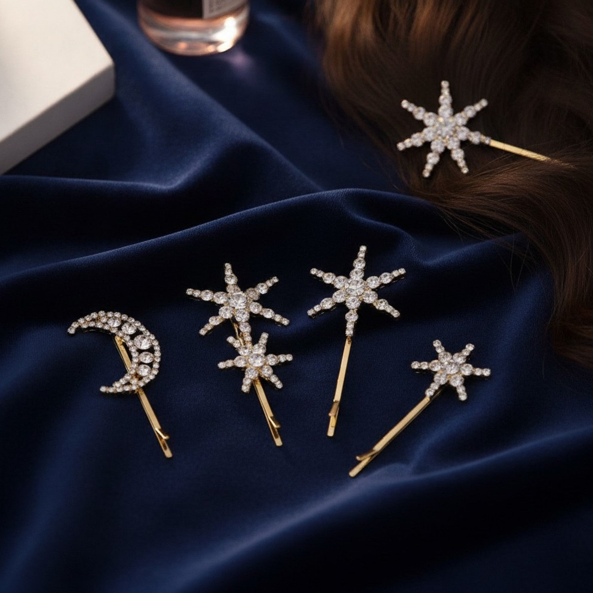 Dazzling Rhinestone Moon Star Hairpins – hair accessories (view 2)