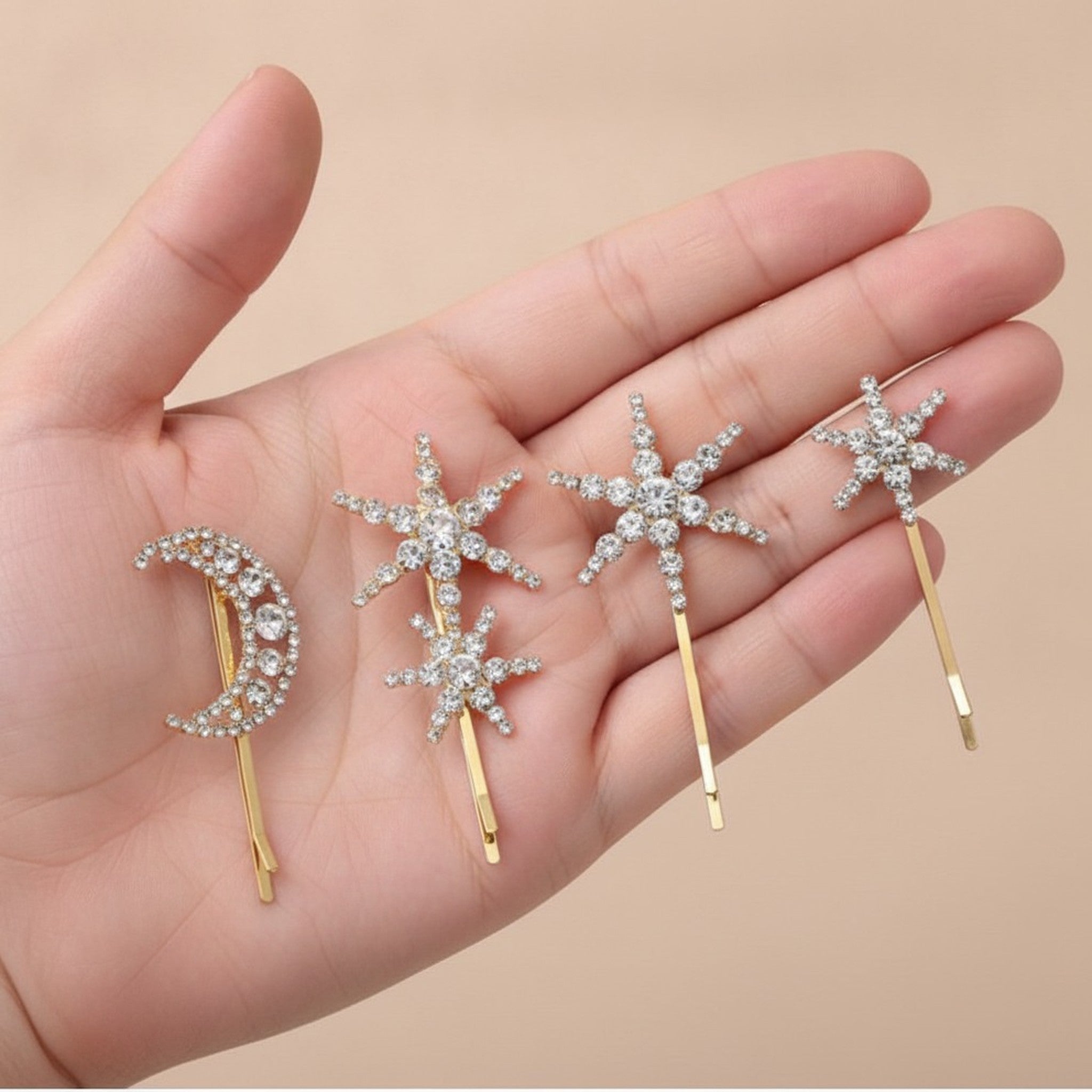 Dazzling Rhinestone Moon Star Hairpins – hair accessories (view 3)