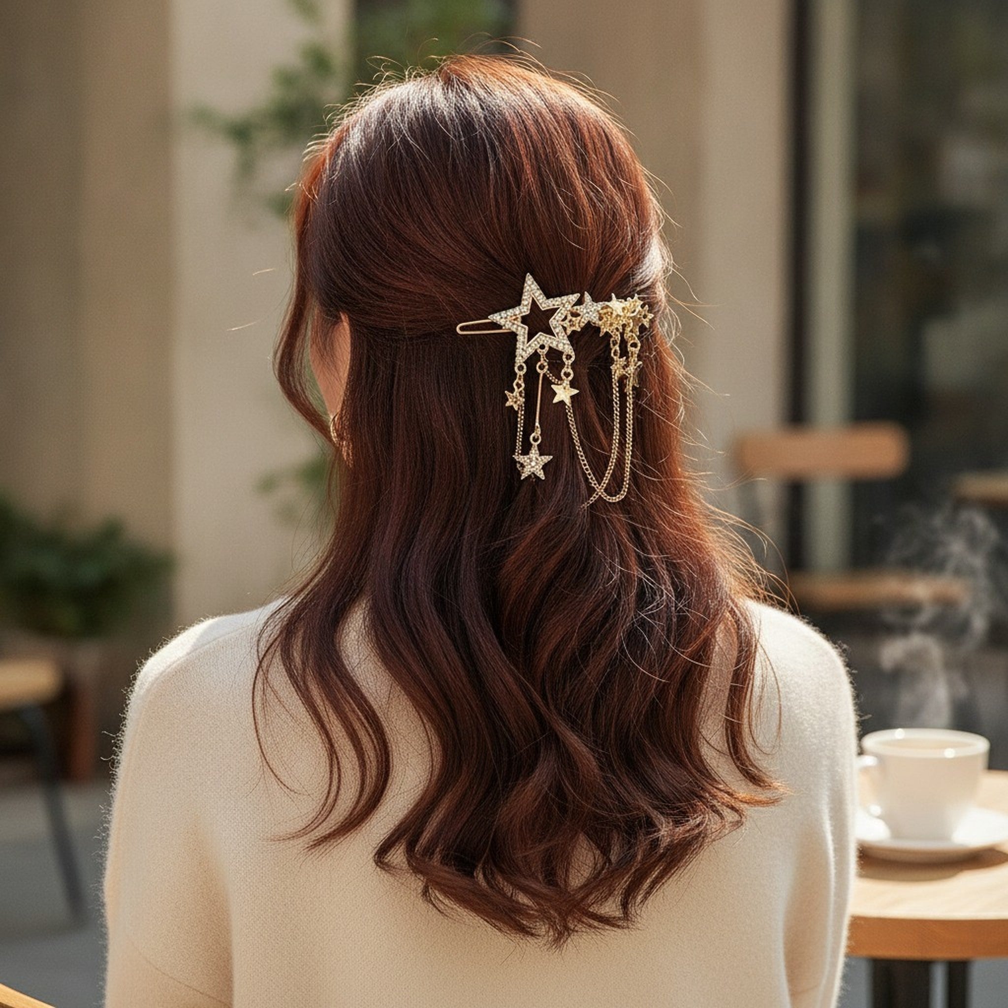 Elegant Sparkling Star Chain Dangle Hair Clip – hair accessories (view 2)