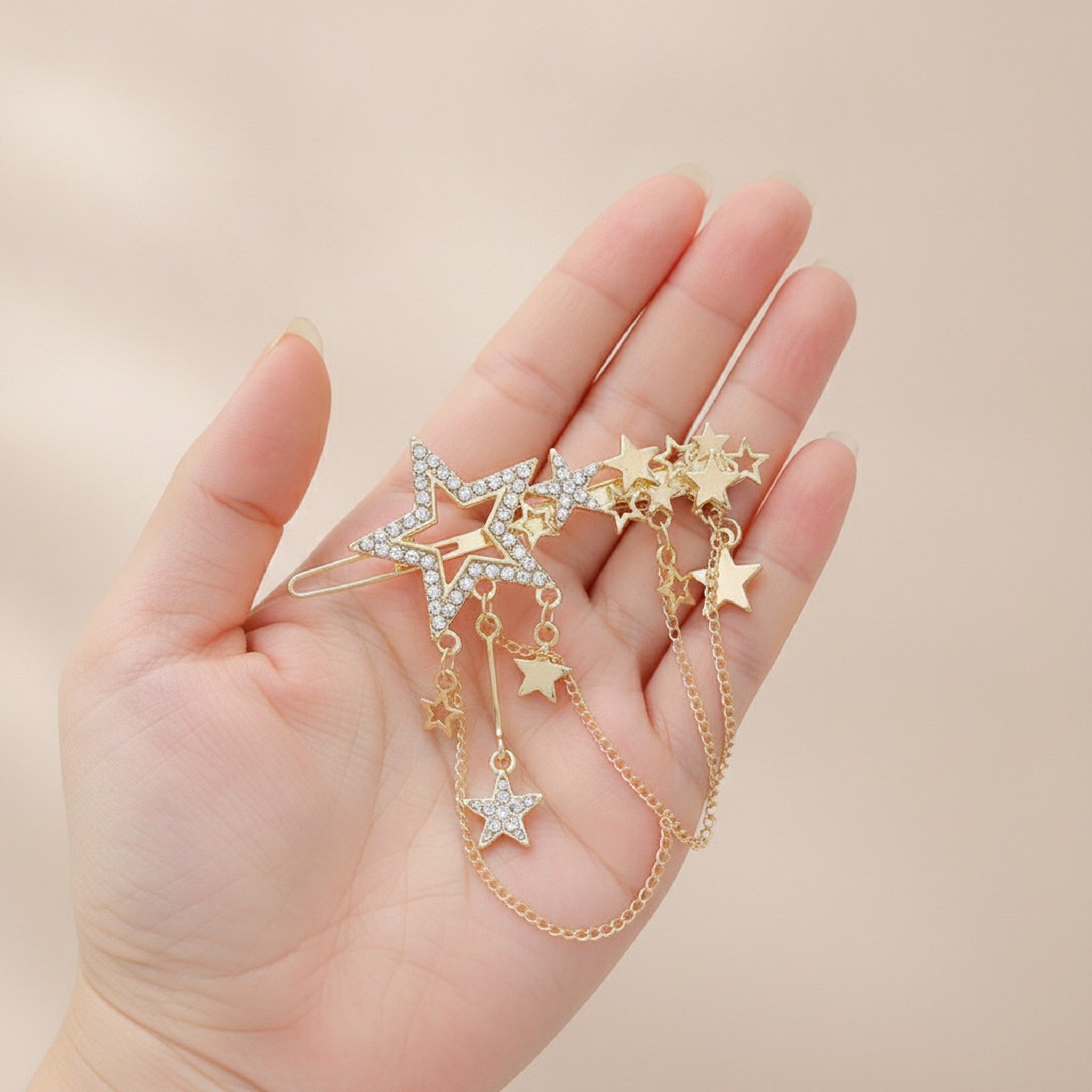 Elegant Sparkling Star Chain Dangle Hair Clip – hair accessories (view 3)