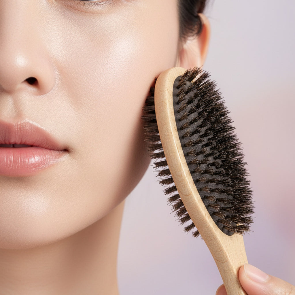 Hair Brush Set With Pink Silk Scrunchies