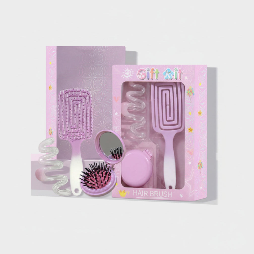 Pink Hair Brush Set With Mirror