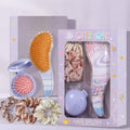 Purple Beaded Hair Brush Gift Set With Scrunchies – Korean beauty tool (view 1)