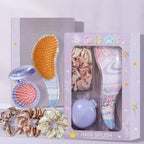 Purple Beaded Hair Brush Gift Set With Scrunchies – Korean beauty tool (view 1)