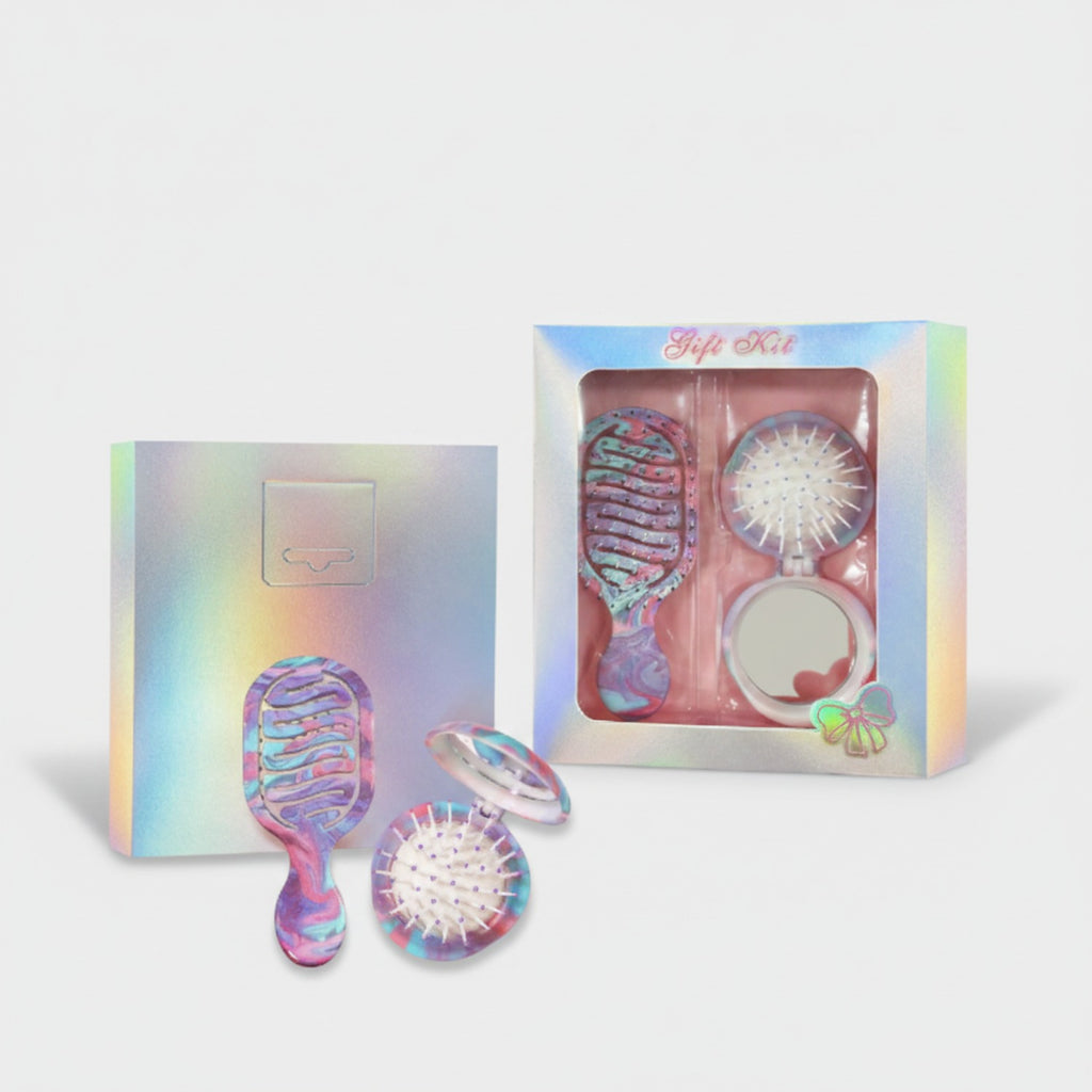 Holographic Hair Brush And Mirror Gift Set