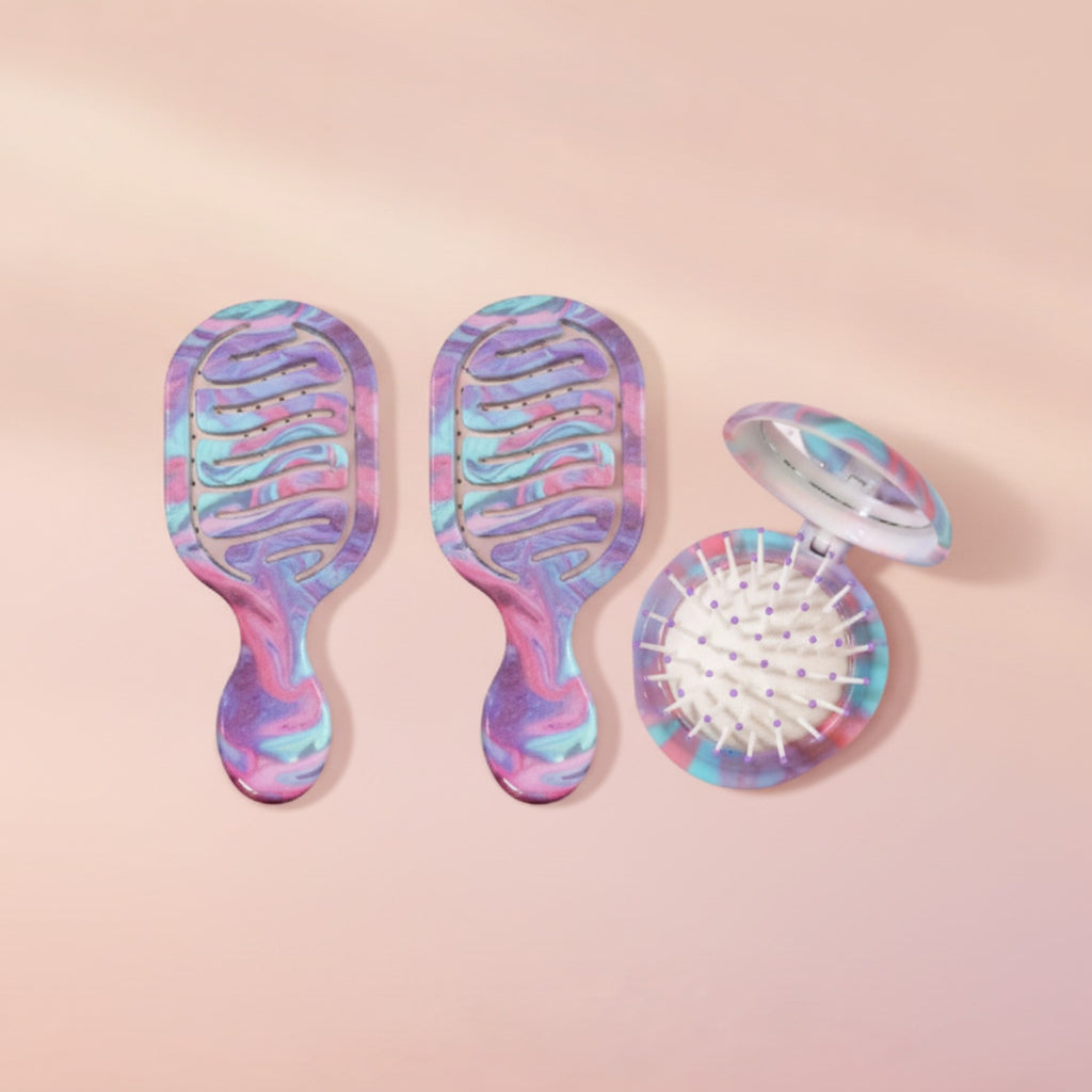 Holographic Hair Brush And Mirror Gift Set – Korean beauty tool (view 2)