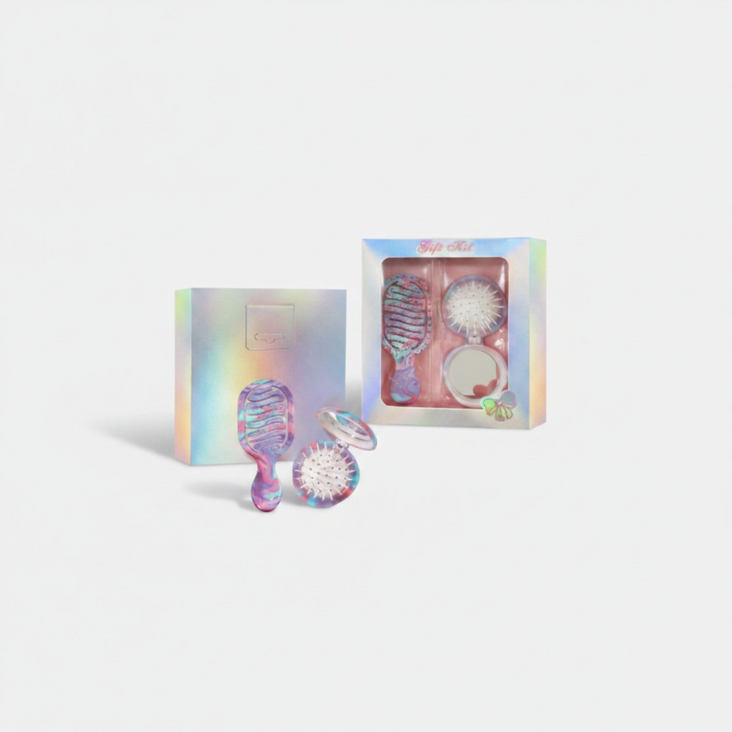 Holographic Hair Brush And Mirror Gift Set