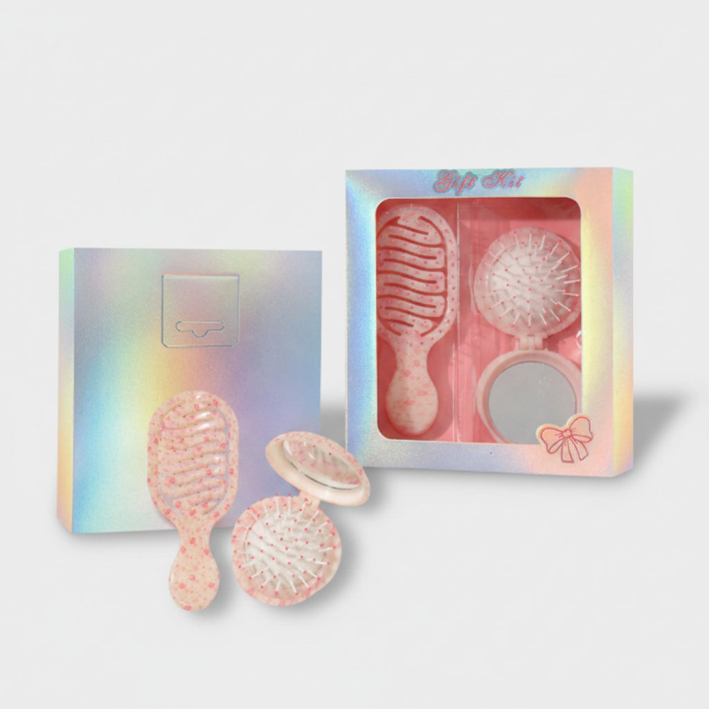 Pink Pearl Detangling Brush And Mirror Set