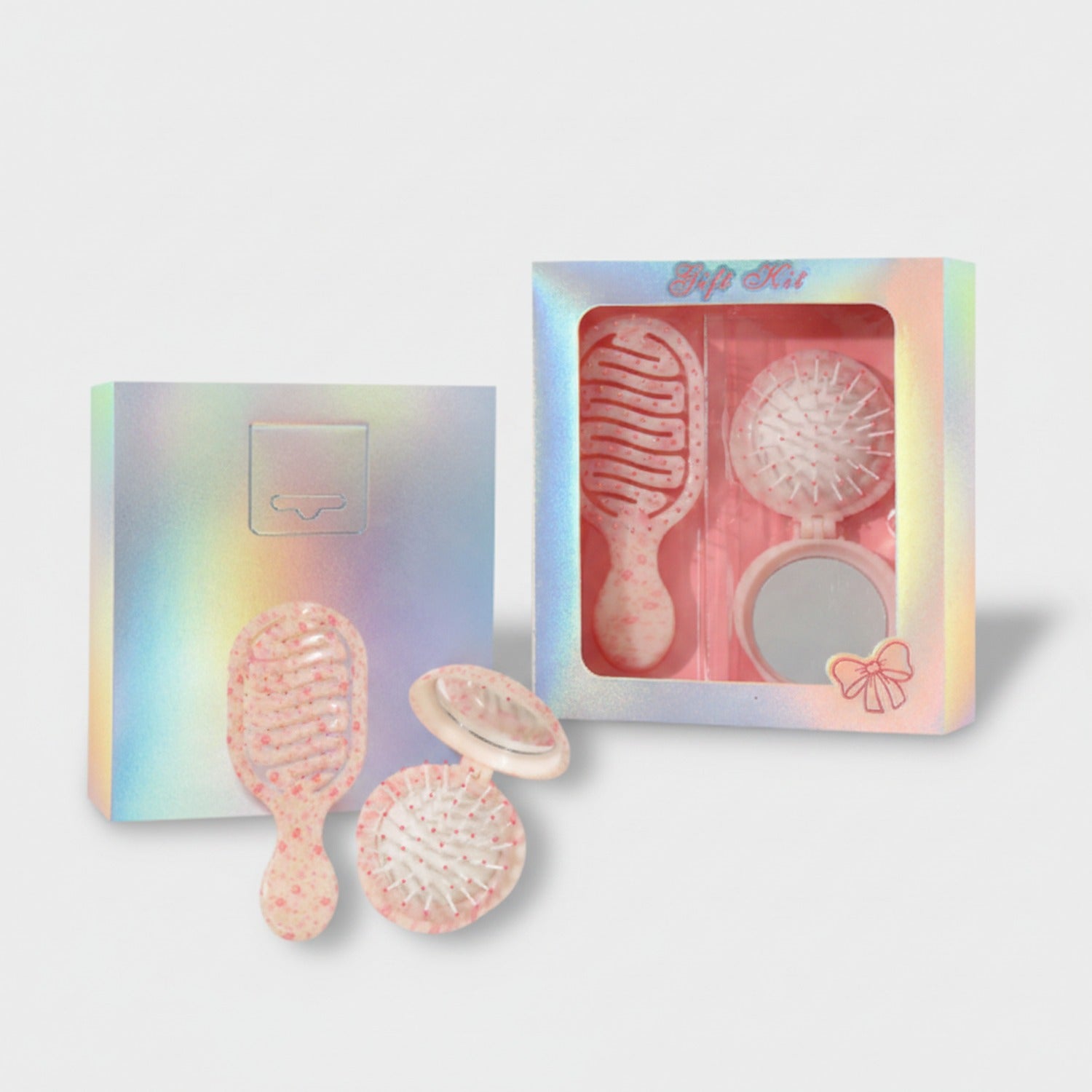 Pink Pearl Detangling Brush And Mirror Set