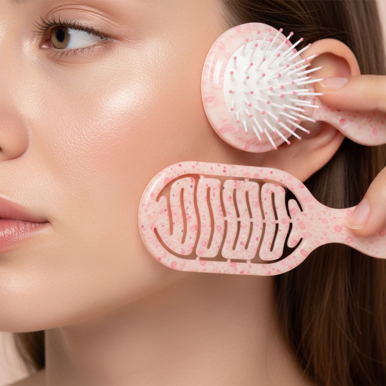 Pink Pearl Detangling Brush And Mirror Set