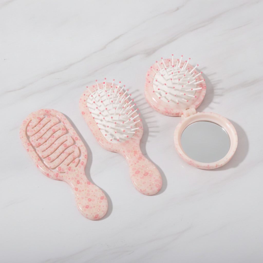 Pink Pearl Detangling Brush And Mirror Set – Korean beauty tool (view 2)