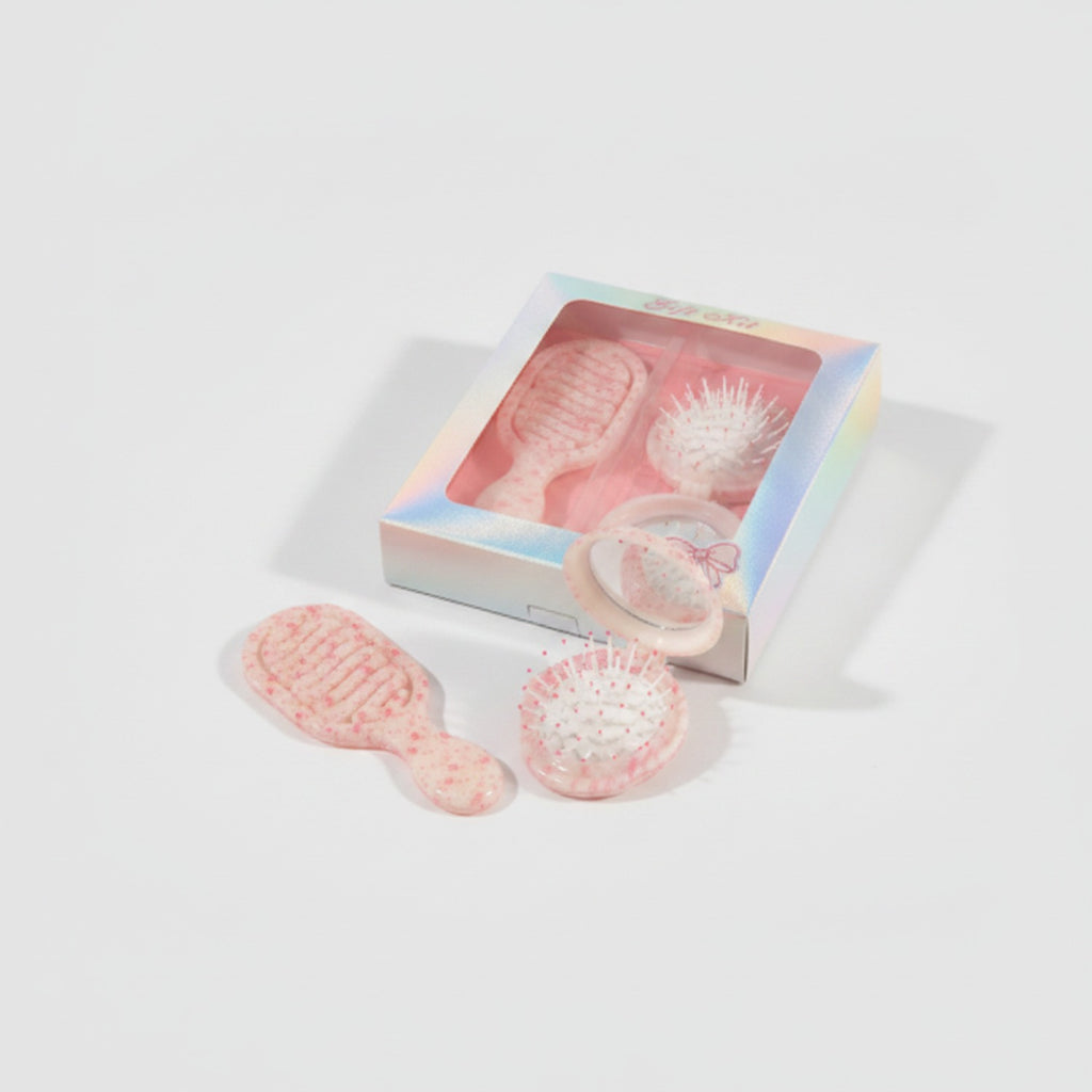 Pink Pearl Detangling Brush And Mirror Set – Korean beauty tool (view 1)