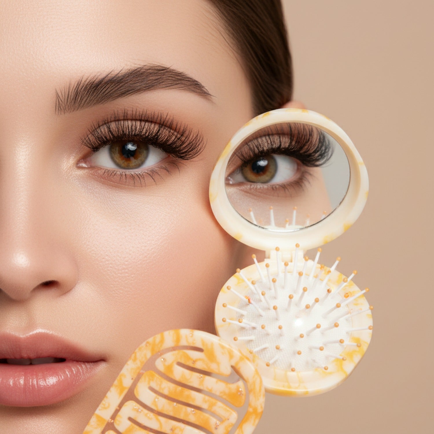 Golden Pearl Hairbrush Mirror Bow Set