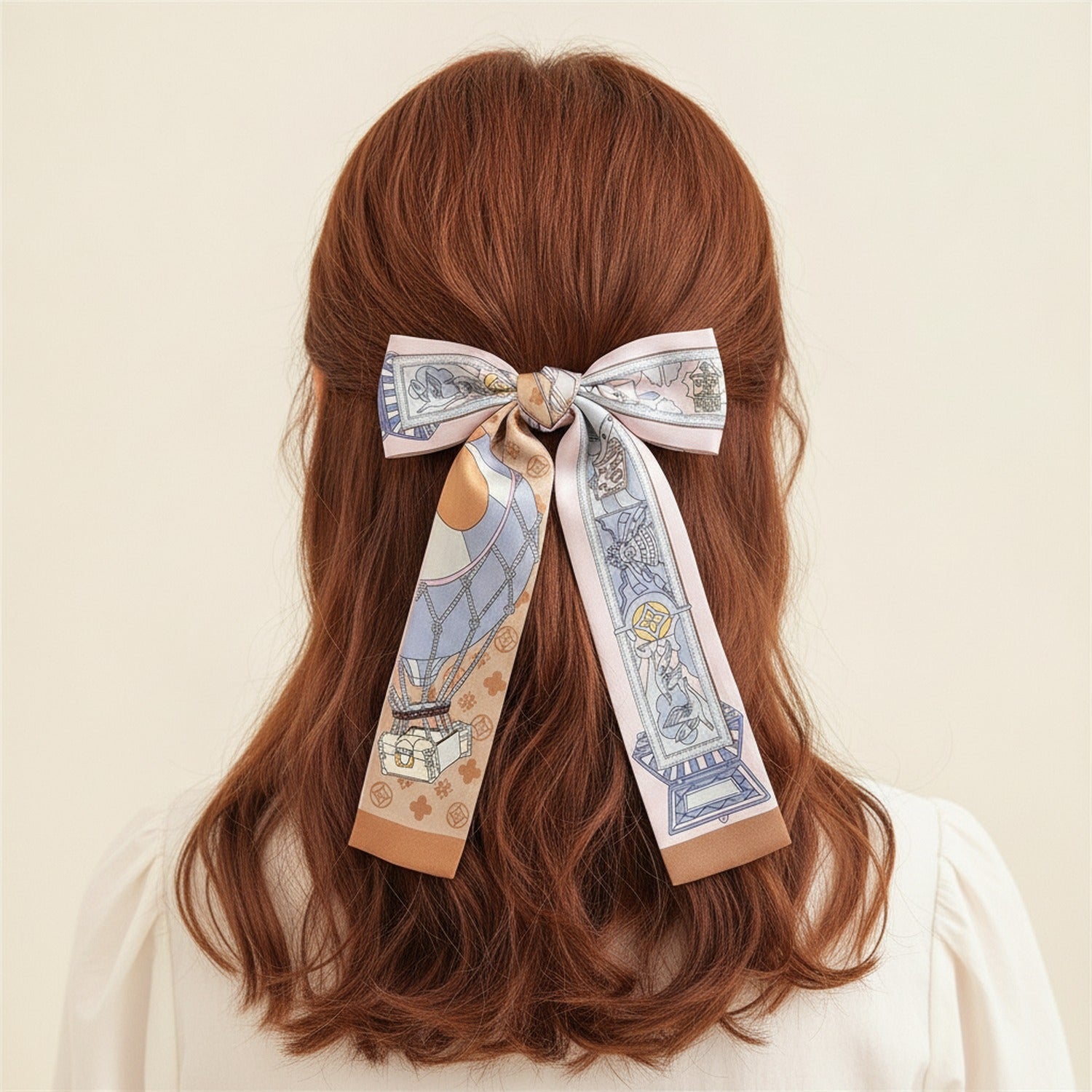 Vintage Cartoon Graphic Hair Scarf With Ribbon Trim