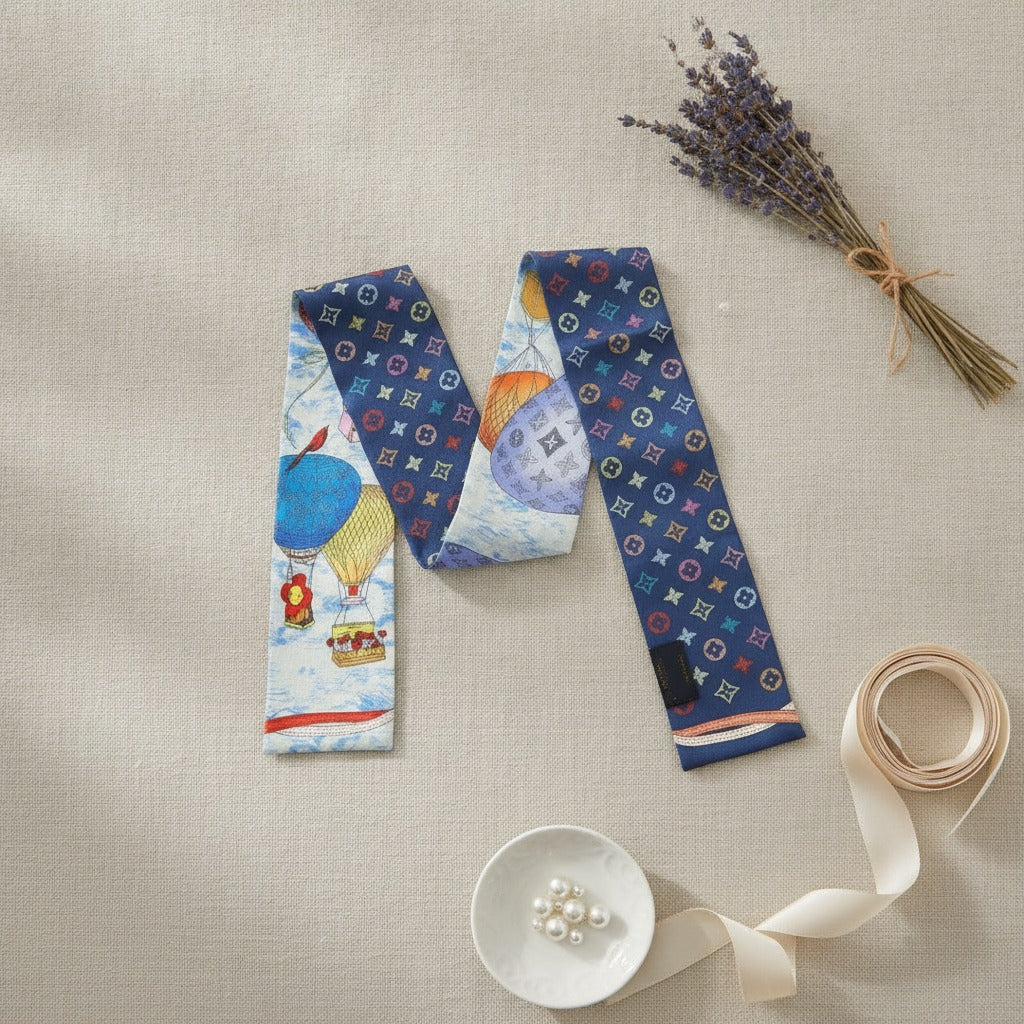 Hot Air Balloon Print Silk Hair Scarf Bandana – scarves & belts (view 2)