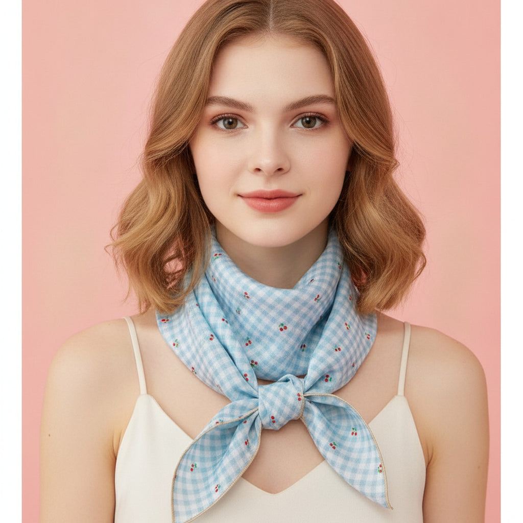 Blue Gingham Cherry Print Neck Scarf – scarves & belts (view 2)
