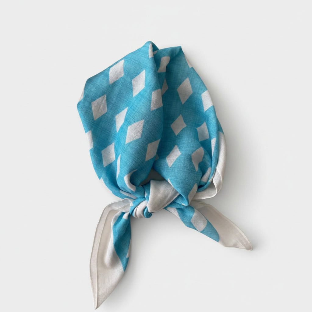 Turquoise Argyle Diamond Pattern Knit Scarf