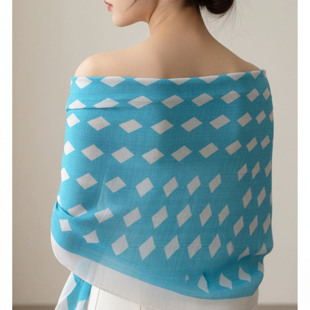 Turquoise Argyle Diamond Pattern Knit Scarf