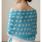 Turquoise Argyle Diamond Pattern Knit Scarf