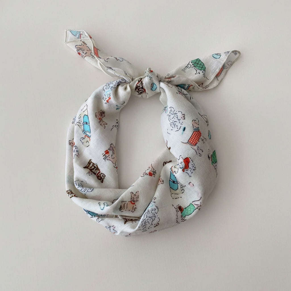 Vintage Storybook Print Linen Hair Scarf Bow
