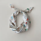 Vintage Storybook Print Linen Hair Scarf Bow