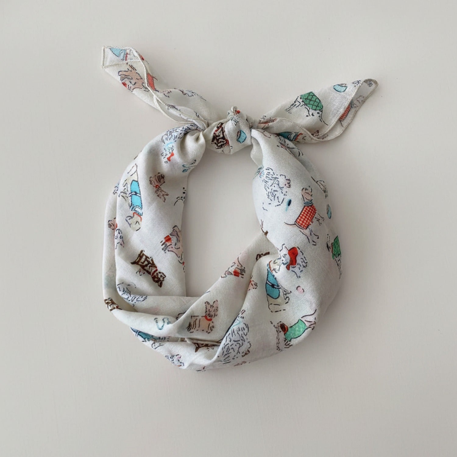 Vintage Storybook Print Linen Hair Scarf Bow