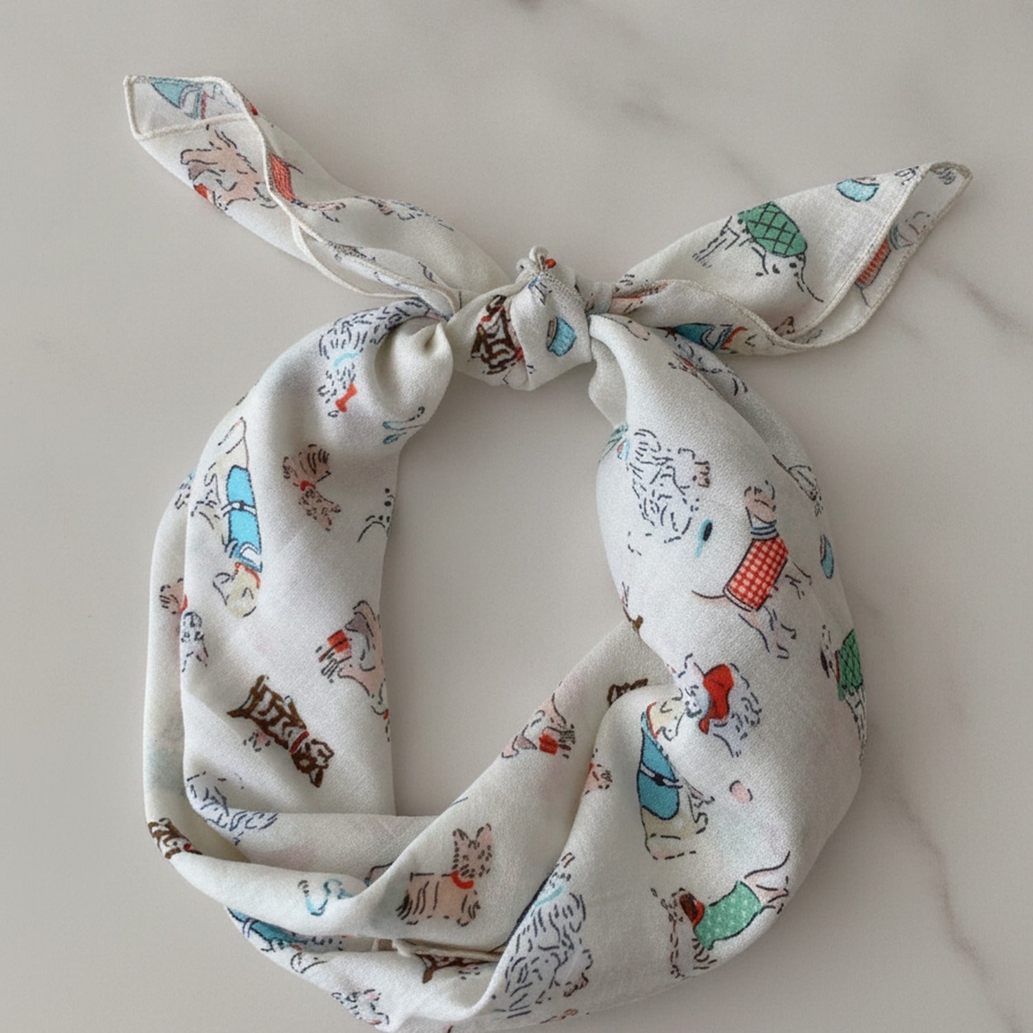 Vintage Storybook Print Linen Hair Scarf Bow