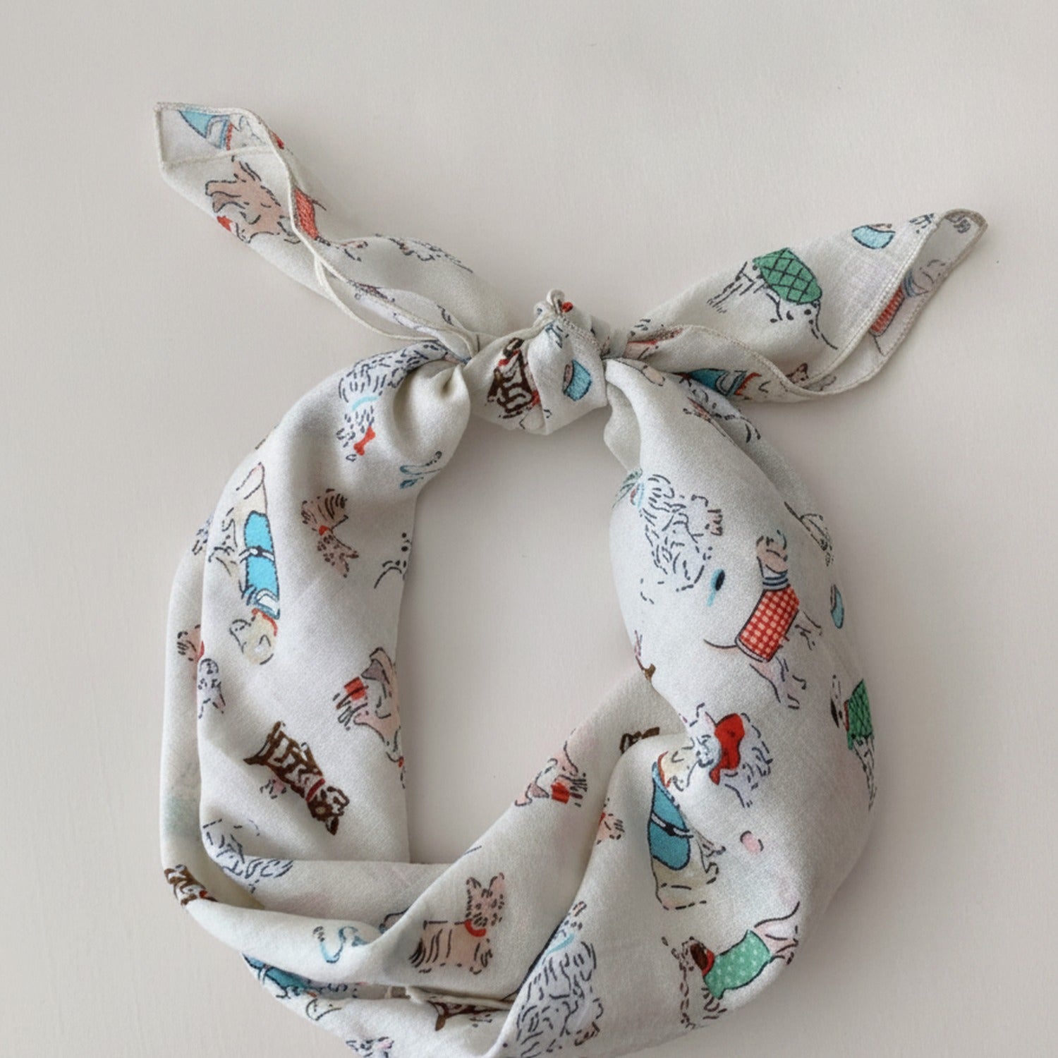 Vintage Storybook Print Linen Hair Scarf Bow