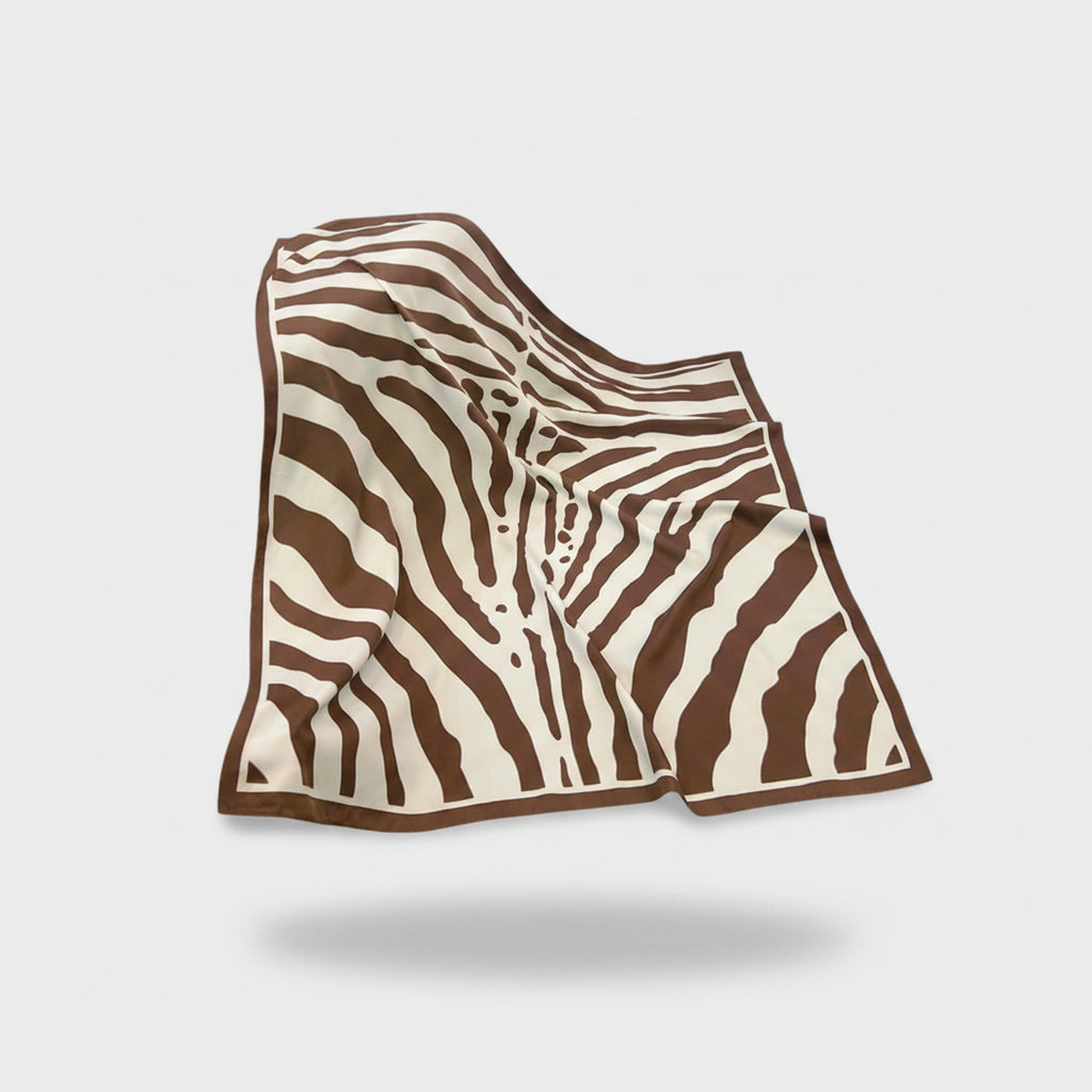 Zebra Print Brown Cream Square Scarf Wrap