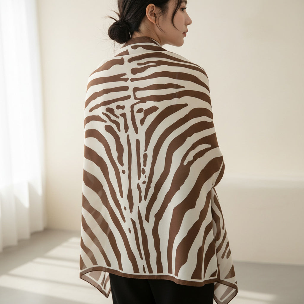 Zebra Print Brown Cream Square Scarf Wrap