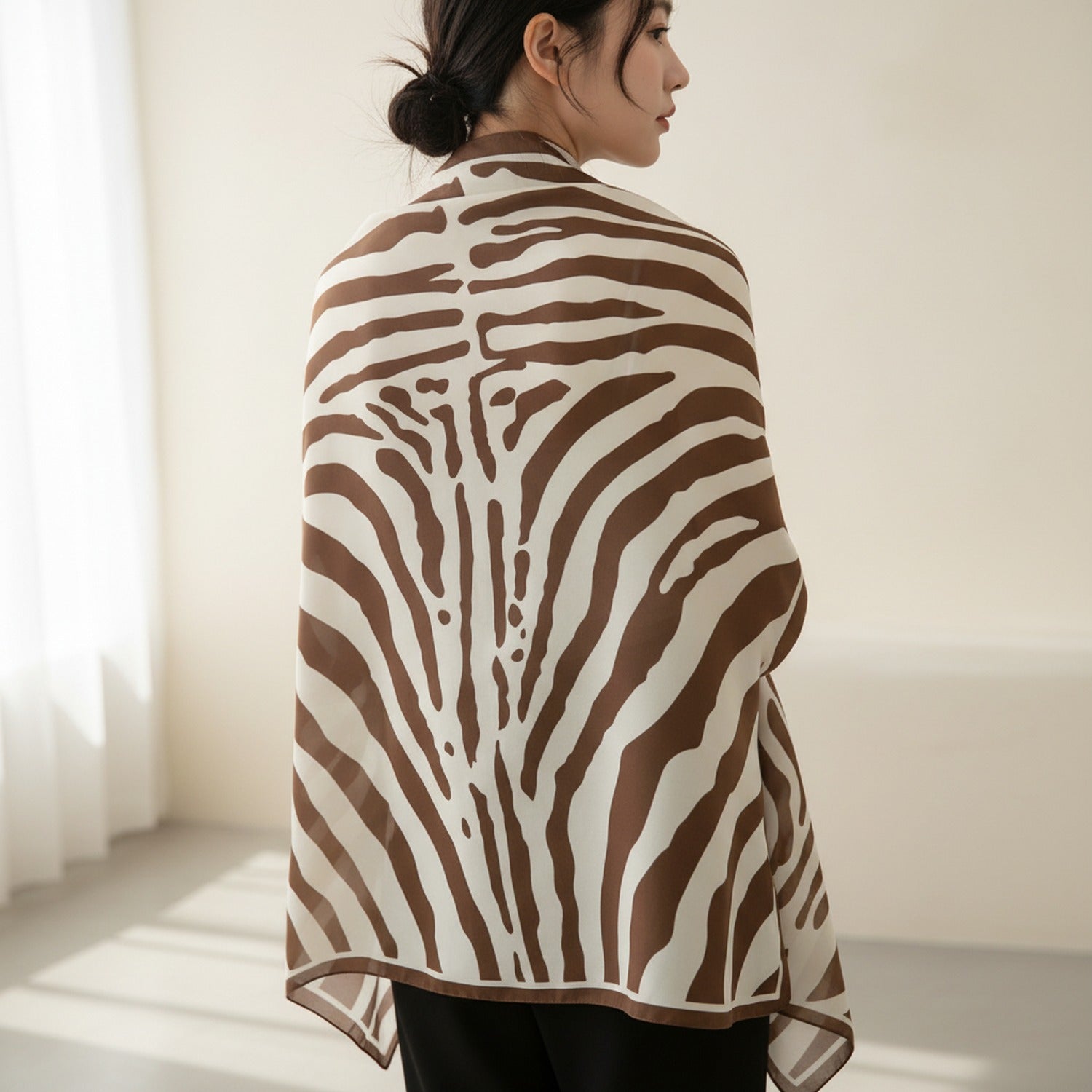 Zebra Print Brown Cream Square Scarf Wrap
