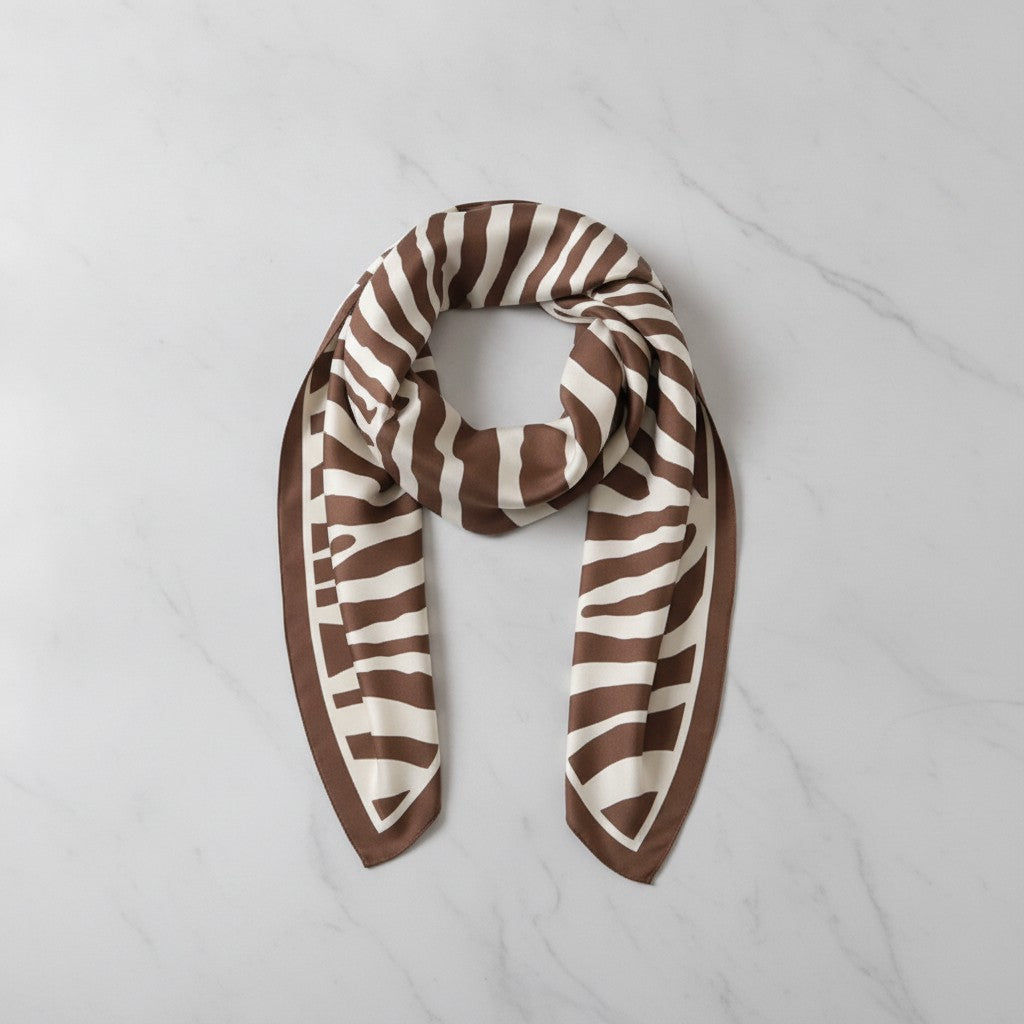 Zebra Print Brown Cream Square Scarf Wrap