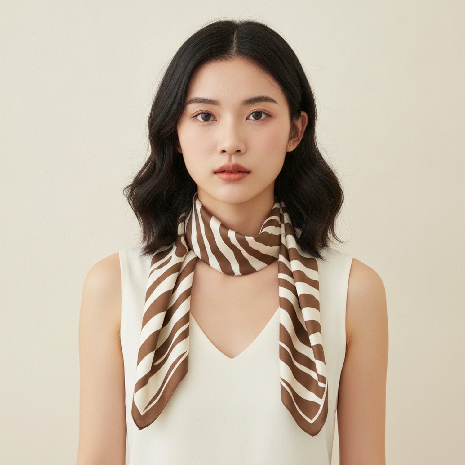 Zebra Print Brown Cream Square Scarf Wrap