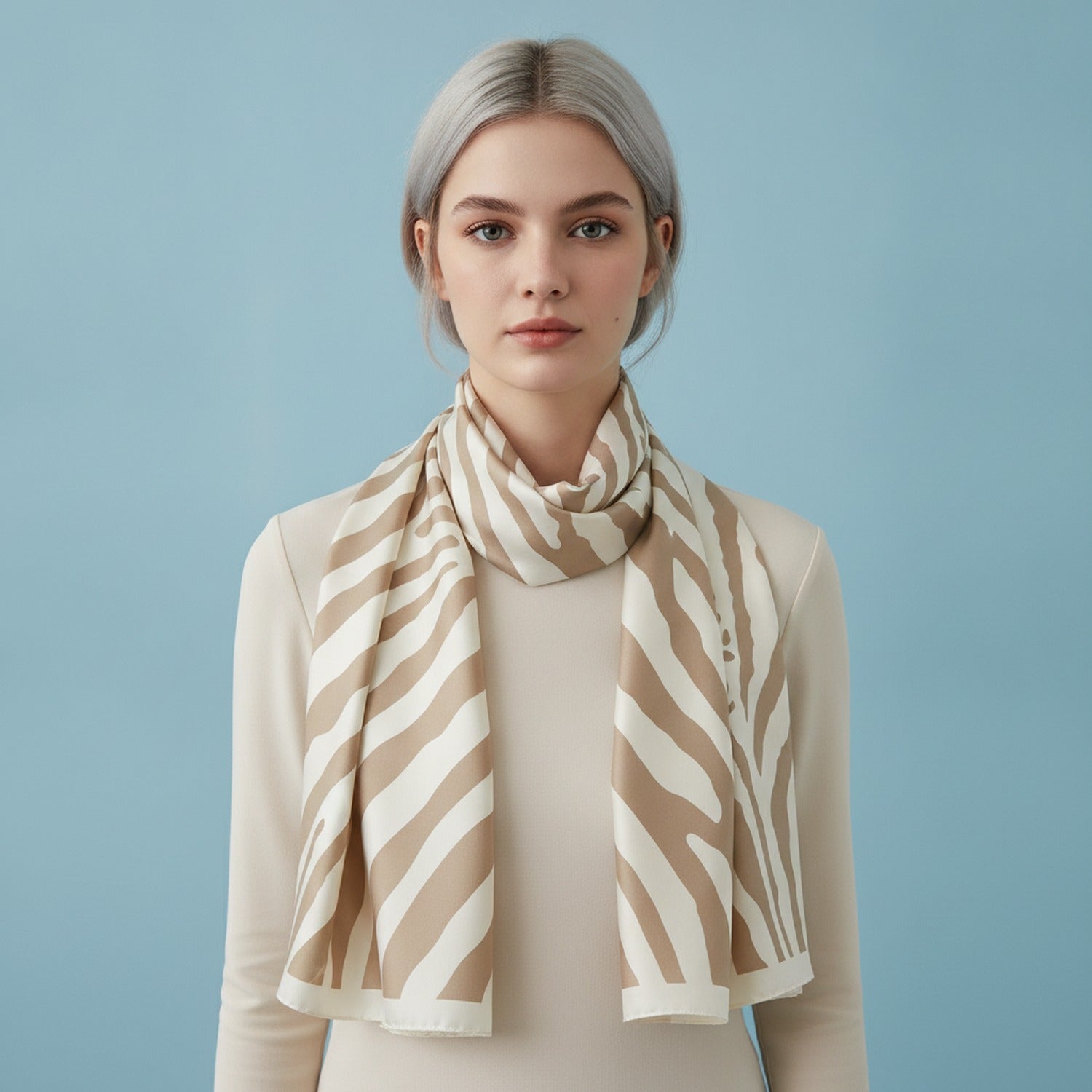 Zebra Print Taupe Square Scarf Wrap