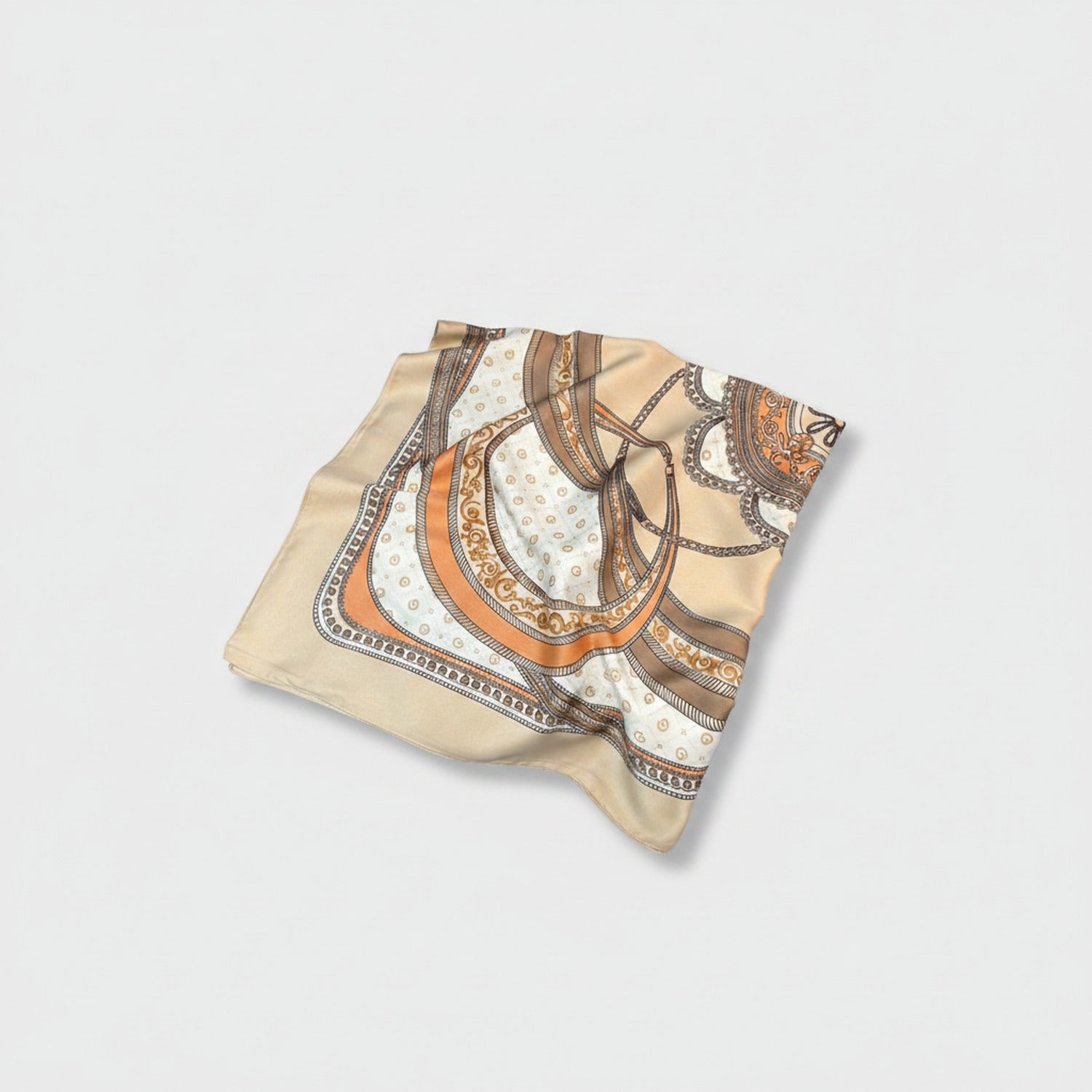 Cream Chain Print Silk Square Scarf