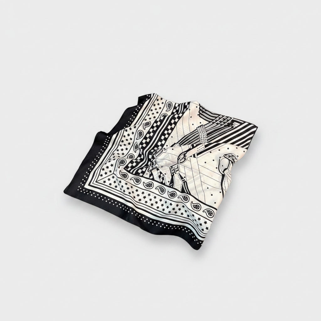 Bandana Scarf Black White Paisley Striped