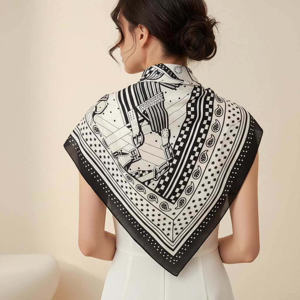 Bandana Scarf Black White Paisley Striped