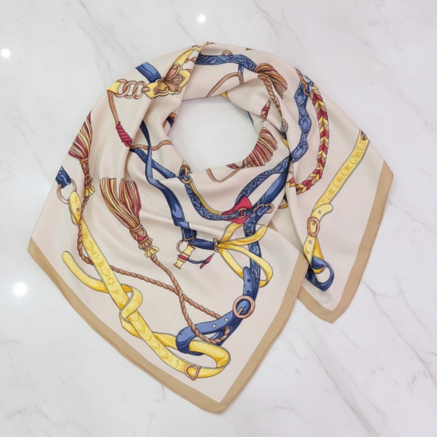 Silk Scarf with Equestrian Chain Print