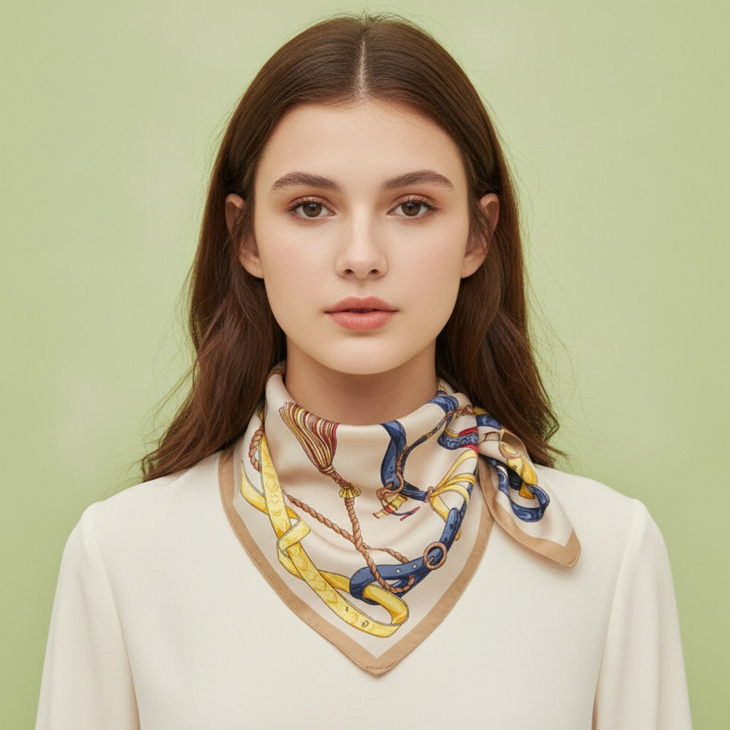 Silk Scarf with Equestrian Chain Print – scarves & belts (view 3)