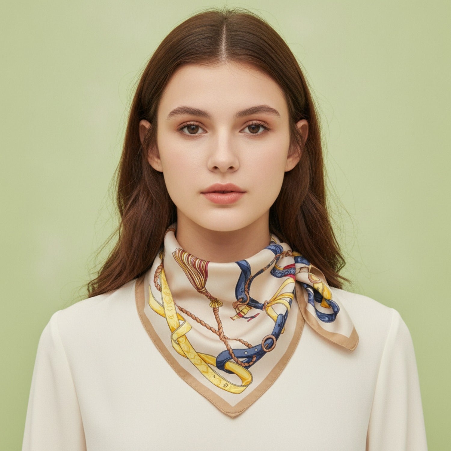 Silk Scarf with Equestrian Chain Print